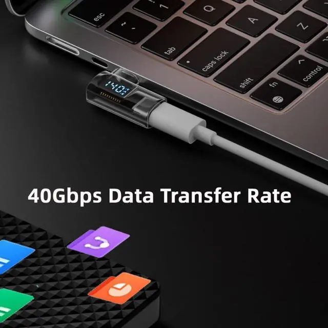 Alt view image 3 of 7 - USB C Digital Display Adapter, USB 4.0 Type C Male to Female 90 Degree Right Angled 40Gbps 8K@60Hz Data Transfer PD 140W Fast Charging Power Meter Tester Converter Adapter