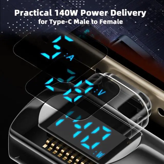 Alt view image 4 of 7 - USB C Digital Display Adapter, USB 4.0 Type C Male to Female 90 Degree Right Angled 40Gbps 8K@60Hz Data Transfer PD 140W Fast Charging Power Meter Tester Converter Adapter