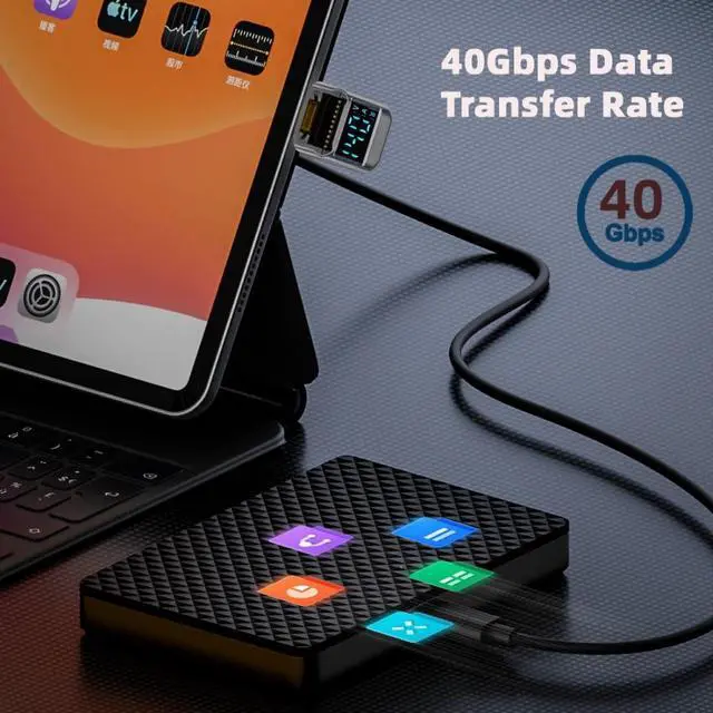 Alt view image 2 of 7 - USB C Digital Display Adapter, USB 4.0 Type C Male to Female 180 Degree Angled 40Gbps 8K@60Hz Data Transfer PD 140W Fast Charging Power Meter Tester Converter Adapter