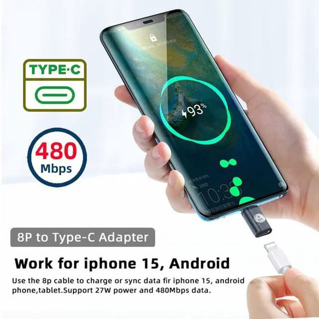 Alt view image 3 of 7 - USB C to 8P Converter USB C PD 27W Power 480Mbps Data Adapter Compatible with Phone & Andtoid & Tablet