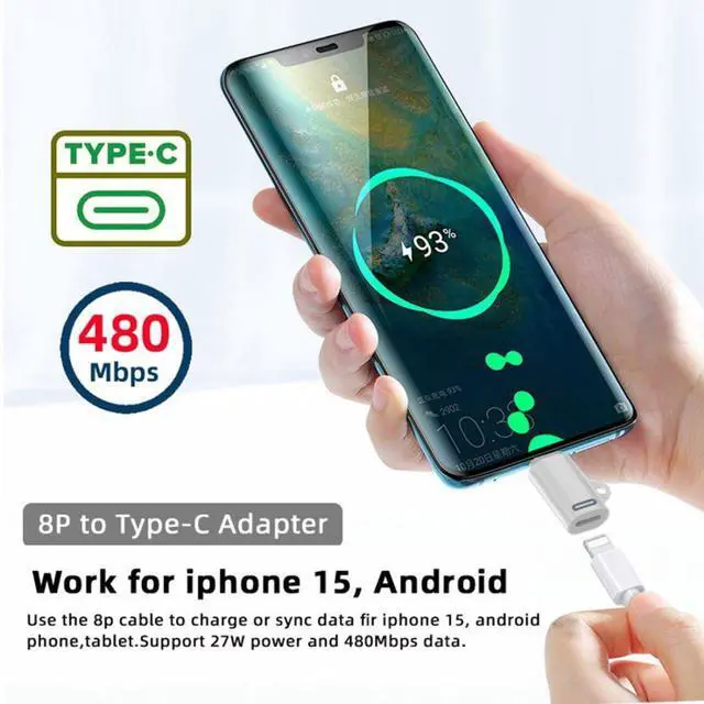 Alt view image 5 of 7 - 2 Pack USB C to 8P Converter USB C PD 27W Power 480Mbps Data Adapter Compatible with Phone & Android & Tablet