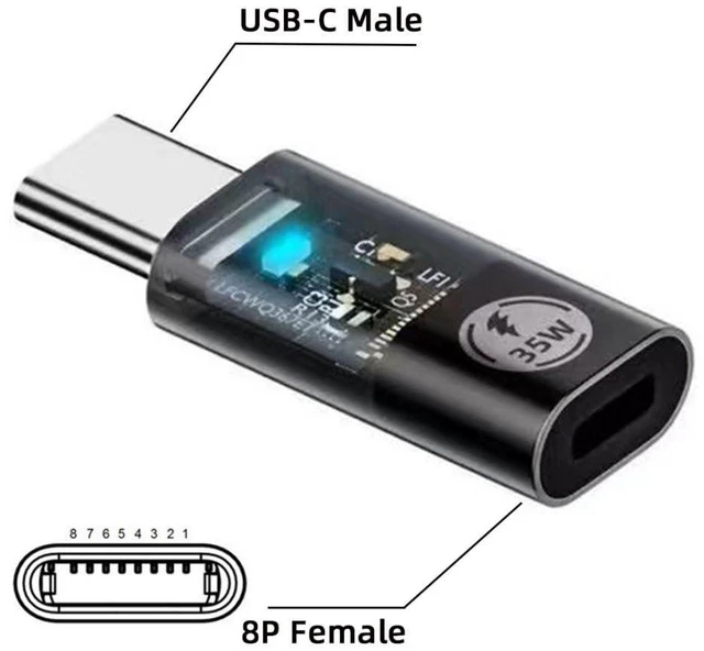 Alt view image 2 of 7 - 8P to USB C Converter USB C PD 35W Power 480Mbps Data Adapter Transparent with LED