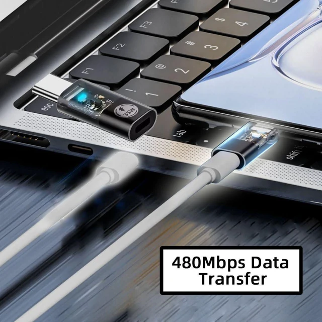 Alt view image 4 of 7 - 8P to USB C Converter USB C PD 35W Power 480Mbps Data Adapter Transparent with LED