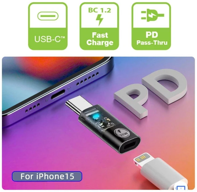 Alt view image 5 of 7 - 8P to USB C Converter USB C PD 35W Power 480Mbps Data Adapter Transparent with LED