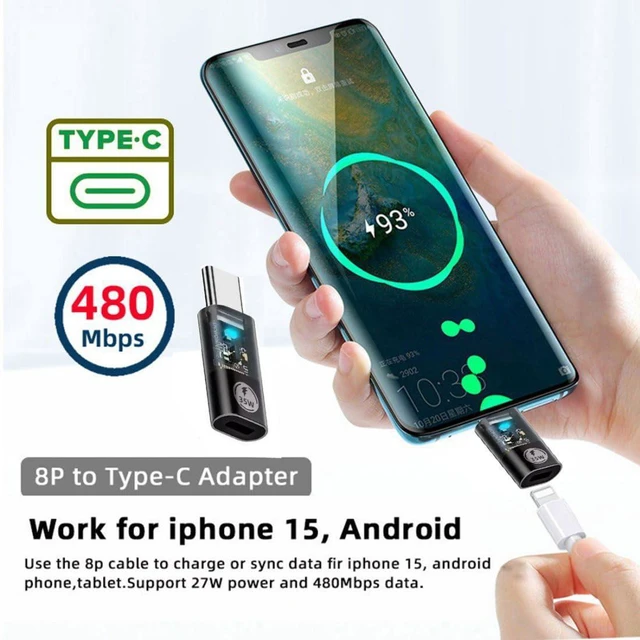Alt view image 6 of 7 - 8P to USB C Converter USB C PD 35W Power 480Mbps Data Adapter Transparent with LED