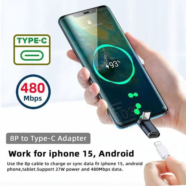 Alt view image 3 of 7 - USB C to 8P Converter USB C PD 27W Power 480Mbps Data 90 Degree UP Angled Adapter Compatible with Phone & Andtoid & Tablet
