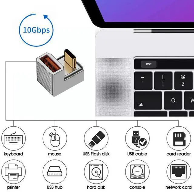 Alt view image 2 of 6 - USB C Connector USB 3.0 to USB C OTG Data 10Gbps PD 120W Power Adapter Alloy Shell U Shape Angled