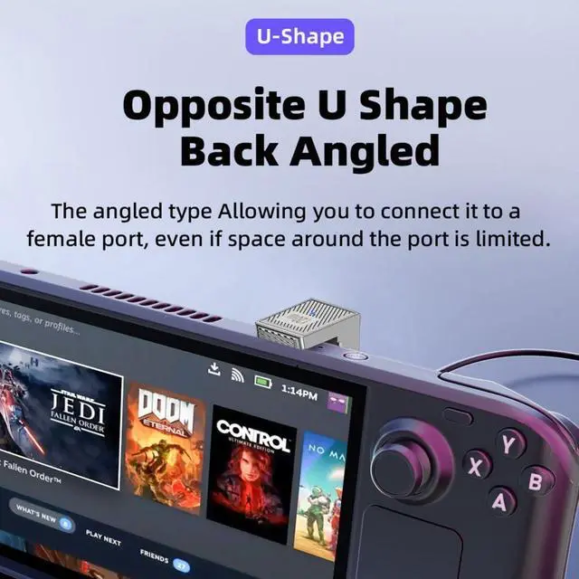 Alt view image 5 of 6 - USB C Connector USB 3.0 to USB C OTG Data 10Gbps PD 120W Power Adapter Alloy Shell U Shape Angled