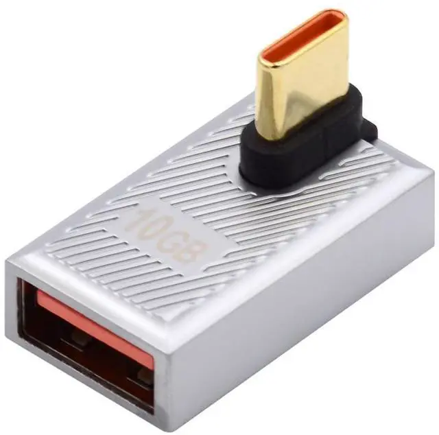 Main image of USB to USB C Adapter Aluminum Alloy USB C Male to USB 3.1 Female OTG PD 120W Fast Charging 10Gbps Data Transfer Converter Adapter Low Profile Angled