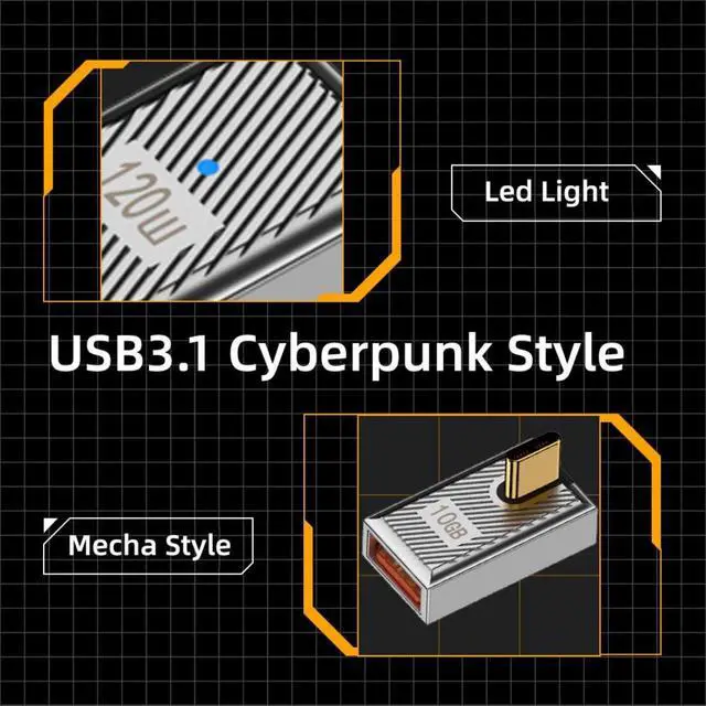 Alt view image 2 of 7 - USB to USB C Adapter Aluminum Alloy USB C Male to USB 3.1 Female OTG PD 120W Fast Charging 10Gbps Data Transfer Converter Adapter Low Profile Angled