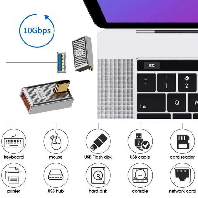 Alt view image 7 of 7 - USB to USB C Adapter Aluminum Alloy USB C Male to USB 3.1 Female OTG PD 120W Fast Charging 10Gbps Data Transfer Converter Adapter Low Profile Angled