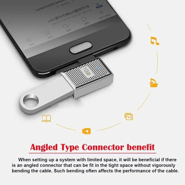 Alt view image 4 of 6 - USB C Connector USB 3.0 to USB C OTG Data 10Gbps PD 120W Power Adapter Alloy Shell 90 Degree Right Angled