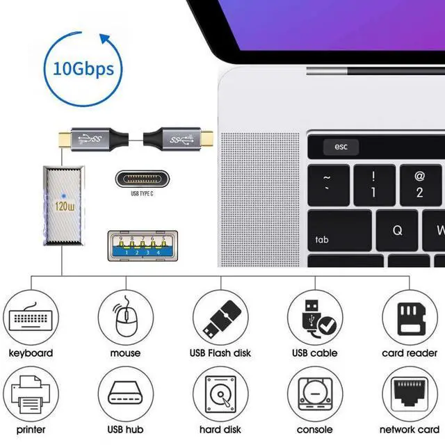 Alt view image 2 of 6 - USB C Connector USB C to USB 3.0 OTG Data 10Gbps PD 120W Power Adapter Alloy Shell