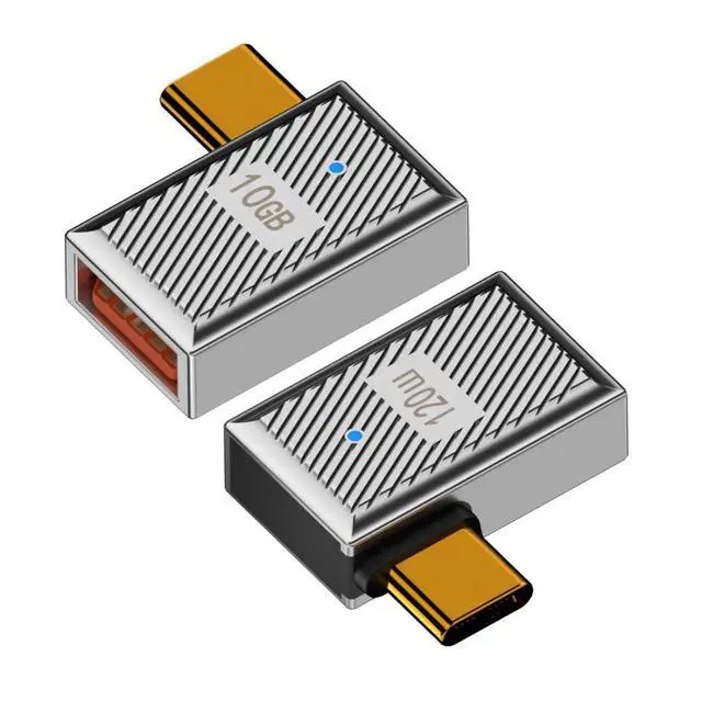 Alt view image 6 of 6 - USB C Connector USB 3.0 to USB C OTG Data 10Gbps PD 120W Power Adapter Alloy Shell 90 Degree Right Angled