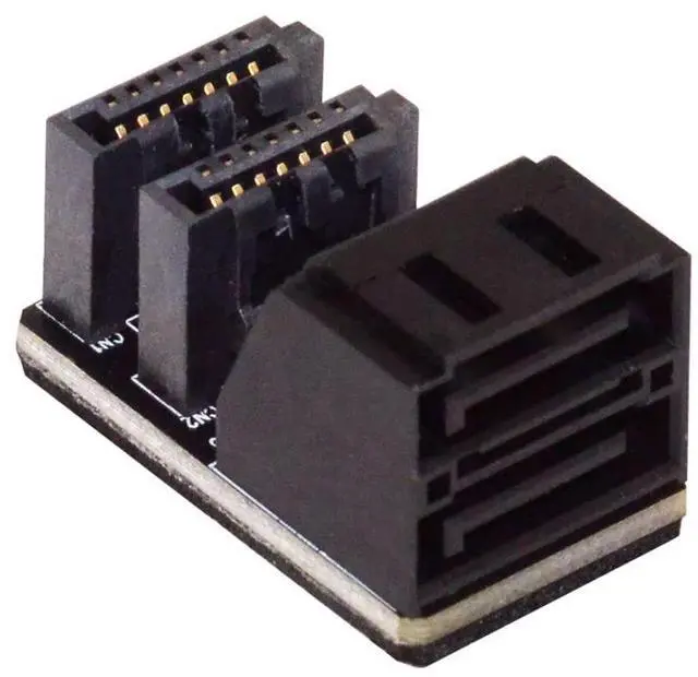 Main image of Dual SATA 7Pin Male to 7Pin Female Vertical 90 Degree Angled Expansion Adapter Low Profile for Desktops SSD HDD Mainboard Motherboard