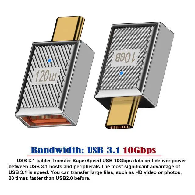 Alt view image 7 of 7 - USB C to USB Adapter Aluminum Alloy USB C Male to USB Female 10Gbps Data Transfer PD 120W Fast Charging Converter Adapter
