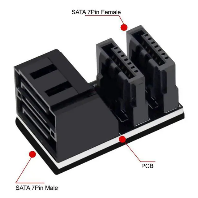 Alt view image 2 of 7 - Dual SATA 7Pin Male to 7Pin Female Vertical 90 Degree Angled Expansion Adapter Low Profile for Desktops SSD HDD Mainboard Motherboard