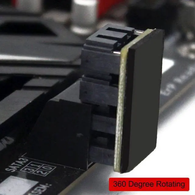 Alt view image 3 of 7 - Dual SATA 7Pin Male to 7Pin Female 360 Degree Angled Expansion Adapter Low Profile for Desktops SSD HDD Mainboard Motherboard