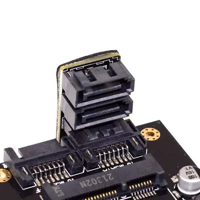 Alt view image 7 of 7 - Dual SATA 7Pin Male to 7Pin Female 360 Degree Angled Expansion Adapter Low Profile for Desktops SSD HDD Mainboard Motherboard