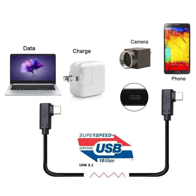 Alt view image 2 of 7 - USB C to C Cable USB 3.1 Gen 2 10Gbps USB C Male to Male 90 Degree Angled PD 65W Fast Charging Extension Cable 1.0M