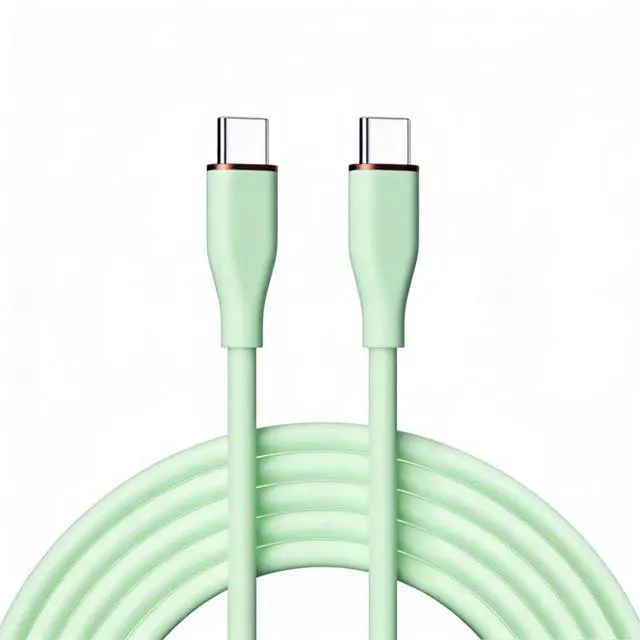 Main image of USB C to C Silicone Cable,USB 2.0 Type C PD 65W Fast Charge Data Extension Cable Compatible with iPhone 15 Green 6.56FT/2.0M