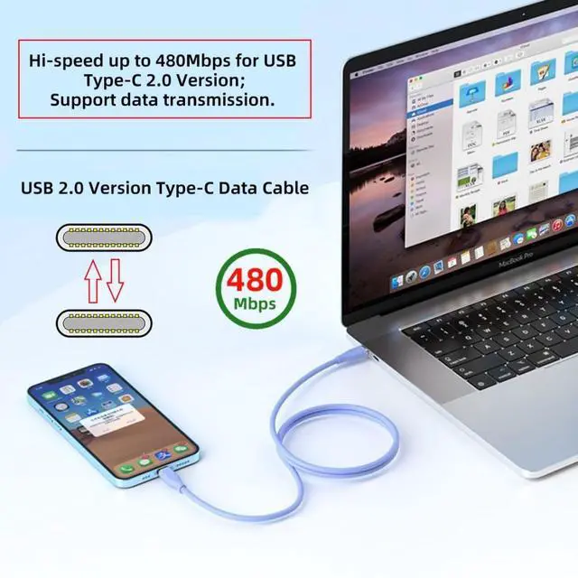 Alt view image 2 of 7 - USB C to C Silicone Cable,USB 2.0 Type C PD 65W Fast Charge Data Extension Cable Compatible with iPhone 15 Pink 3.28FT/1.0M
