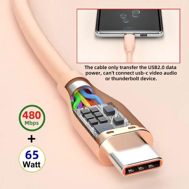 Alt view image 6 of 7 - USB C to C Silicone Cable,USB 2.0 Type C PD 65W Fast Charge Data Extension Cable Compatible with iPhone 15 Pink 3.28FT/1.0M