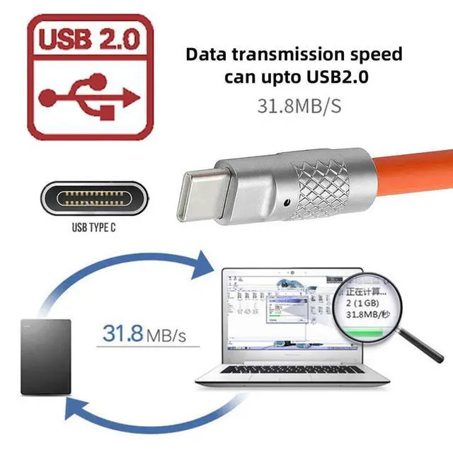 Alt view image 6 of 7 - USB to USB C Cable,USB 2.0 Male to USB C Male Ultra Soft 120W Power Fast Charge Data Transfer Extension Cable 2.0M with Charging Indicator