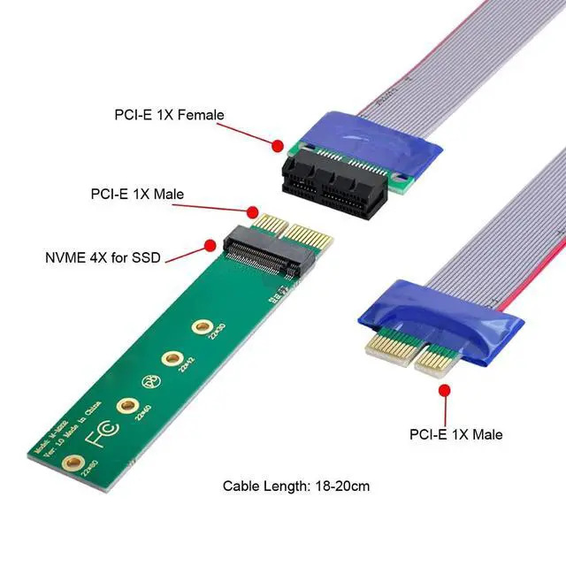 Alt view image 2 of 7 - NVME AHCI NGFF M-Key SSD to PCI-E 3.0 1x x1 Vertical Adapter with PCI-E x1 Male to Female Extension Cable