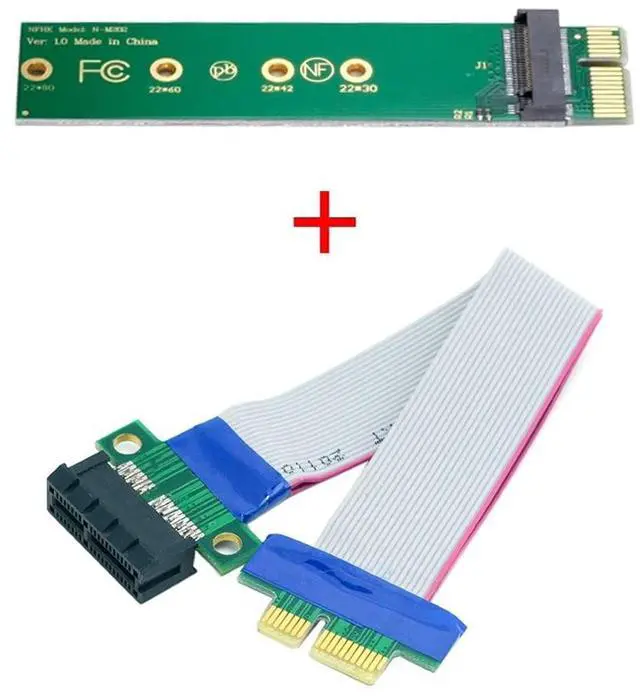 Alt view image 7 of 7 - NVME AHCI NGFF M-Key SSD to PCI-E 3.0 1x x1 Vertical Adapter with PCI-E x1 Male to Female Extension Cable