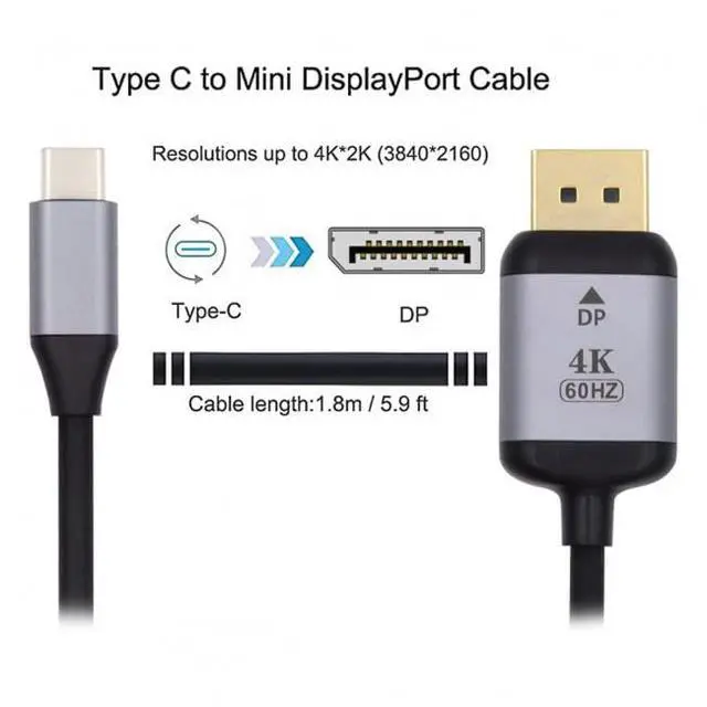 Alt view image 3 of 7 - USB-C to DisplayPort Cable 6ft 4K@60Hz 2K@165Hz Type-C USB3.1 to Display Port Cord Compatible with Mac Surface Laptop