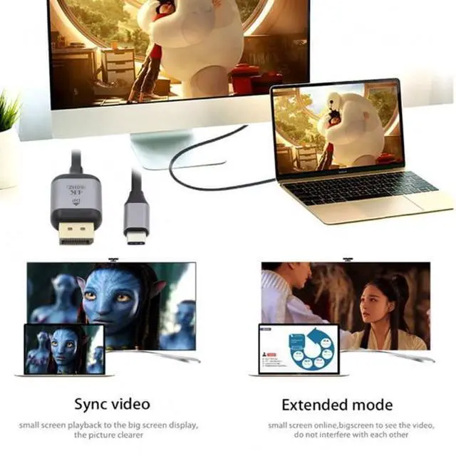 Alt view image 6 of 7 - USB-C to DisplayPort Cable 6ft 4K@60Hz 2K@165Hz Type-C USB3.1 to Display Port Cord Compatible with Mac Surface Laptop