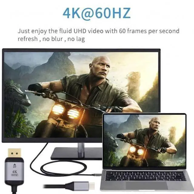 Alt view image 7 of 7 - USB-C to DisplayPort Cable 6ft 4K@60Hz 2K@165Hz Type-C USB3.1 to Display Port Cord Compatible with Mac Surface Laptop
