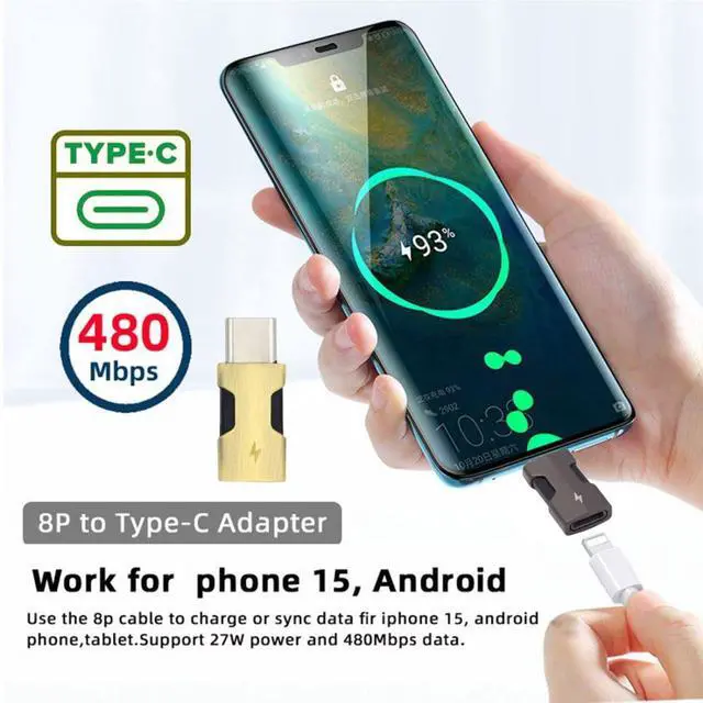 Alt view image 4 of 7 - 2 Pack 8P to USB C Converter USB C PD 27W Power 480Mbps Data Adapter Compatible with Phone & Android & Tablet