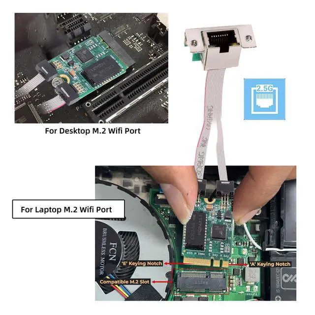 Alt view image 7 of 7 - Wireless M.2(A+E Key) to RJ45 Network Adapter,2.5G Gigabi Ethernet Network Card Adapter for Win XP/7/8/10/Linux/Vista/MacOS
