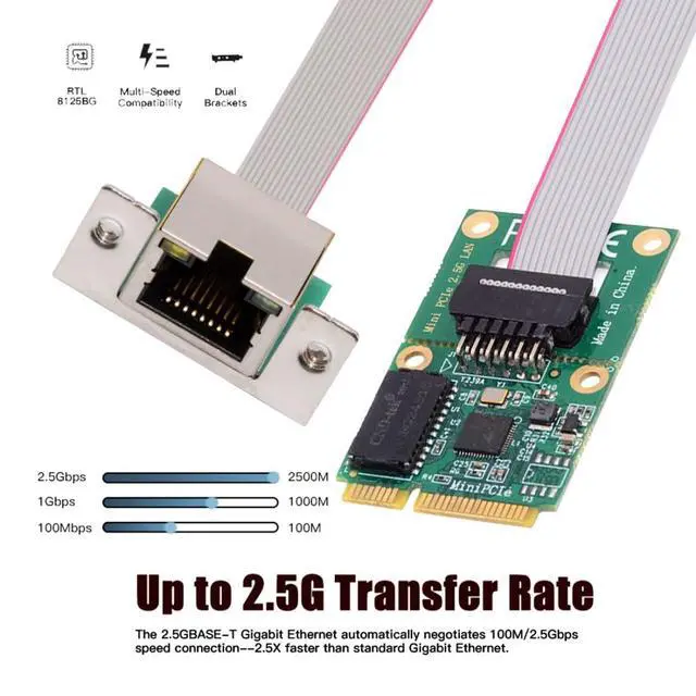 Alt view image 2 of 7 - Wireless Mini PCI-E to RJ45 Network Adapter,2.5G Gigabi Ethernet Network Card Adapter for Win XP/7/8/10/Linux/Vista/MacOS