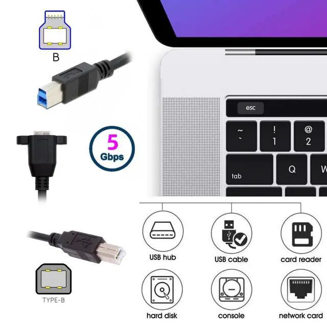 Alt view image 2 of 7 - 0.98FT USB 3.0 Type-B Cable,USB 2.0 Type-B to USB-B Data Extension Cable with Panel Mount Holes