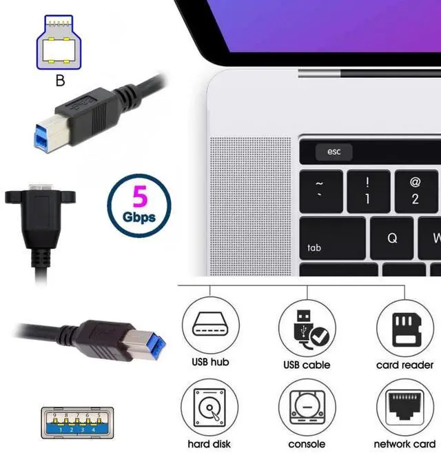 Alt view image 2 of 7 - 0.98FT USB 3.0 Type-B Cable,USB 3.0 Type-B to USB-B Data Extension Cable with Panel Mount Holes