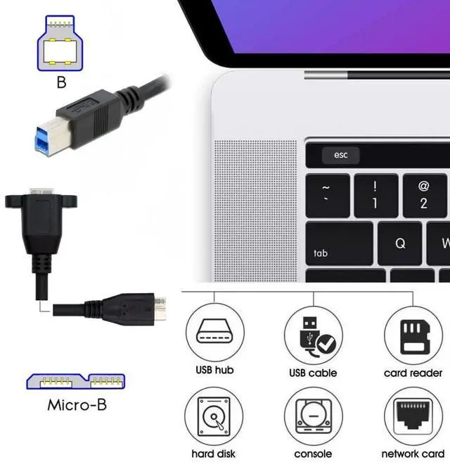 Alt view image 2 of 7 - 0.98FT USB 3.0 Type-B Cable,USB 3.0 Micro-B to USB-B Data Extension Cable with Panel Mount Holes