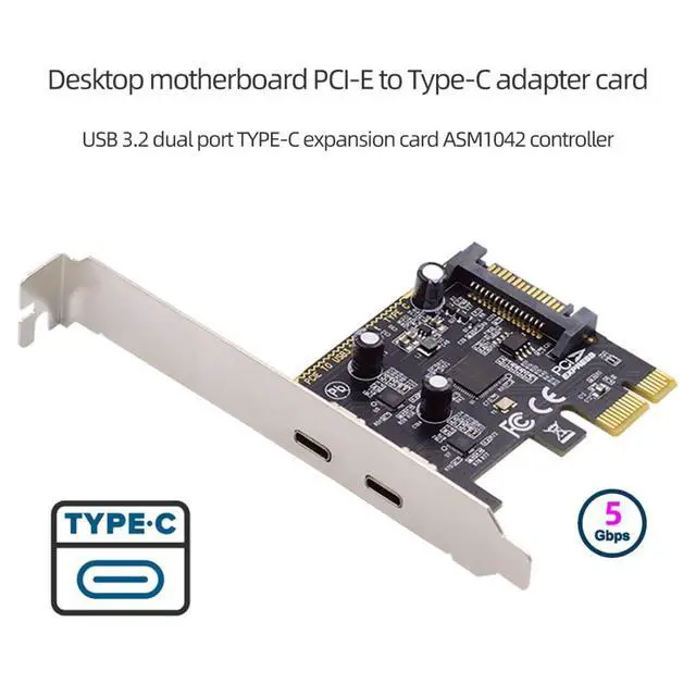Alt view image 3 of 7 - 2 Port PCI-E 1X to 2 USB C HUB PCI Express Expansion Card Adapter with 80/120mm PCI-E Slot Bracket with Extra SATA Power