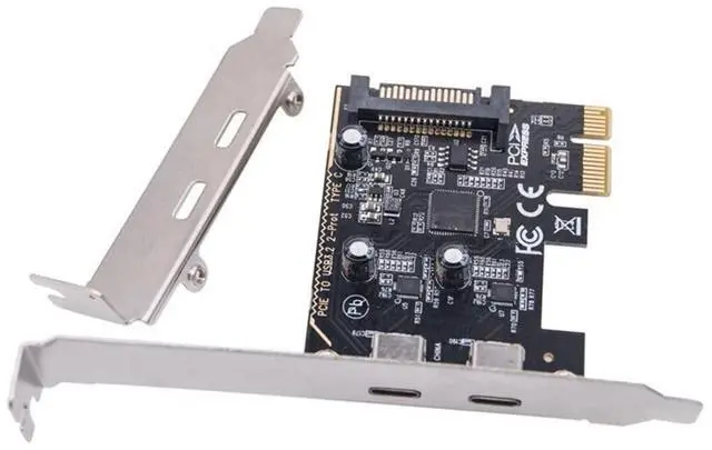 Main image of 2 Port PCI-E 1X to 2 USB C HUB PCI Express Expansion Card Adapter with 80/120mm PCI-E Slot Bracket with Extra SATA Power