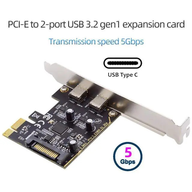 Alt view image 4 of 7 - 2 Port PCI-E 1X to 2 USB C HUB PCI Express Expansion Card Adapter with 80/120mm PCI-E Slot Bracket with Extra SATA Power