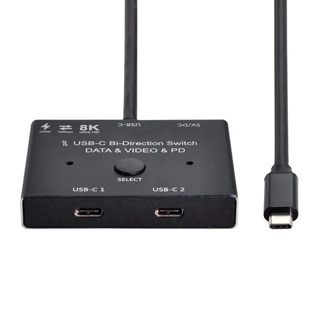 Alt view image 4 of 7 - PD 8K@30hz 100W 10Gbps USB-C Type-C Bi-Direction Switch MST 1 to 2 Hub Support Video Data