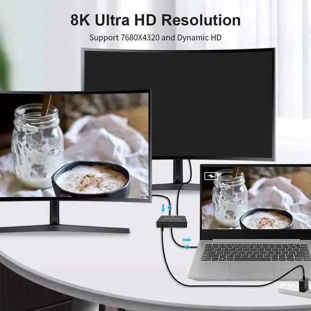 Alt view image 6 of 7 - PD 8K@30hz 100W 10Gbps USB-C Type-C Bi-Direction Switch MST 1 to 2 Hub Support Video Data