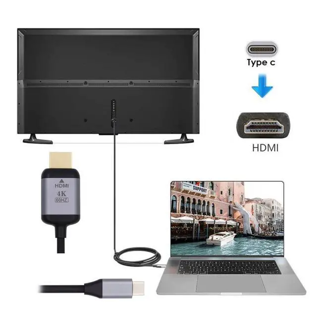 Alt view image 4 of 7 - CY USB C to HDMI Adapter 4K@60HZ for Monitor Laptop HDMI to USB C USB3.1 Type-C to HDMI Cable 1.8m