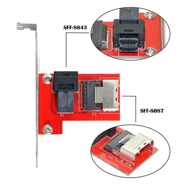 Alt view image 4 of 7 - Mini SAS SFF-8087 PCI-Express 4.0 to SFF-8643 SAS HD PCBA Female Adapter with Bracket