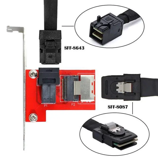 Alt view image 6 of 7 - Mini SAS SFF-8087 PCI-Express 4.0 to SFF-8643 SAS HD PCBA Female Adapter with Bracket