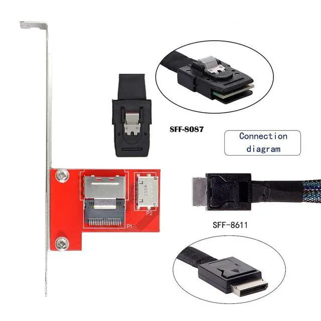 Alt view image 4 of 7 - Mini SAS SFF-8087 PCI-Express 4.0 to Oculink SFF-8611 SFF-8612 PCBA Female Adapter with Bracket