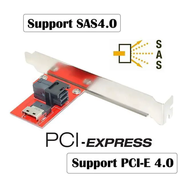 Alt view image 2 of 7 - Slimline SAS SFF-8654 PCI-Express 4.0 to HD SFF-8643 PCBA Female Adapter with Bracket