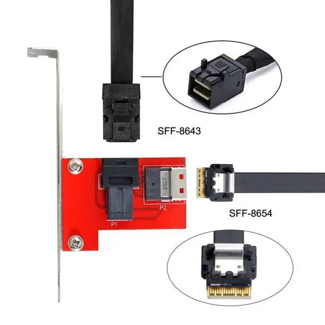 Alt view image 3 of 7 - Slimline SAS SFF-8654 PCI-Express 4.0 to HD SFF-8643 PCBA Female Adapter with Bracket